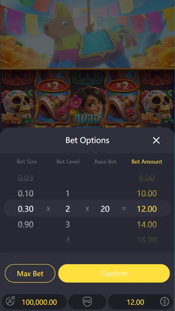Pinata Wins demo bet options: bet size, bet level and total bet Pinata Wins demo bet options: bet size, bet level and total bet