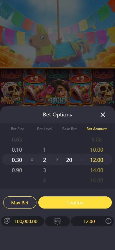 Pinata Wins mobile bet options panel in the browser version Pinata Wins mobile bet options panel in the browser version
