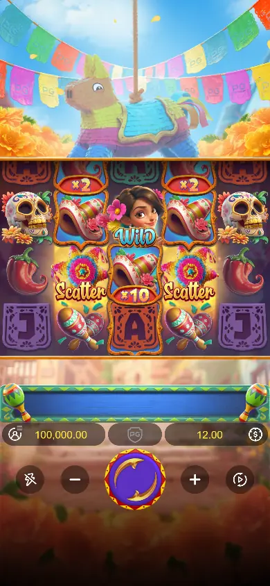 Pinata Wins slot running in portrait mode in a phone browser